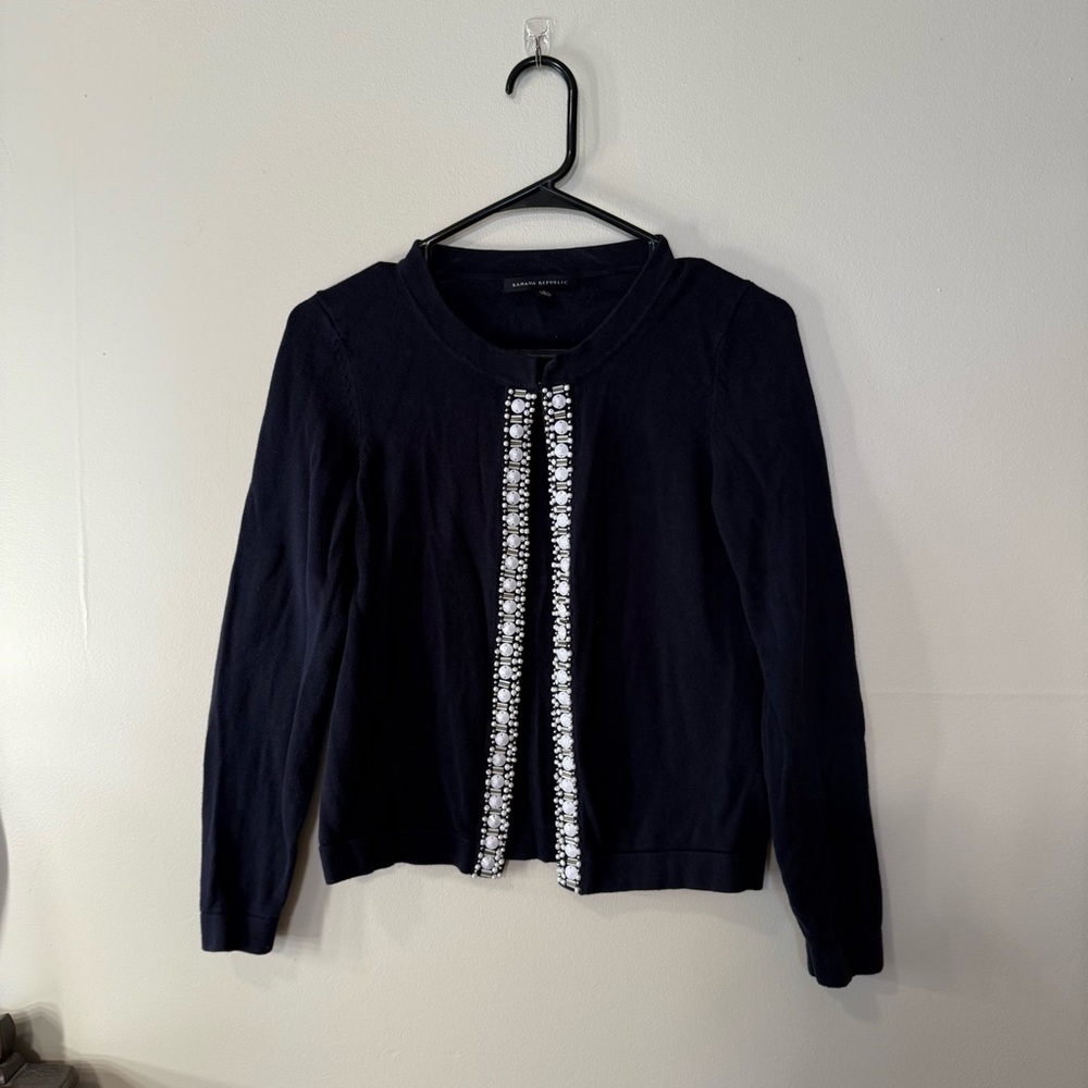 Banana Republic Black Cardigan with White Beaded Trim